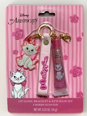 Disney Marie Cherry Scented Lip Gloss, Pink Bracelet & Keychain Set